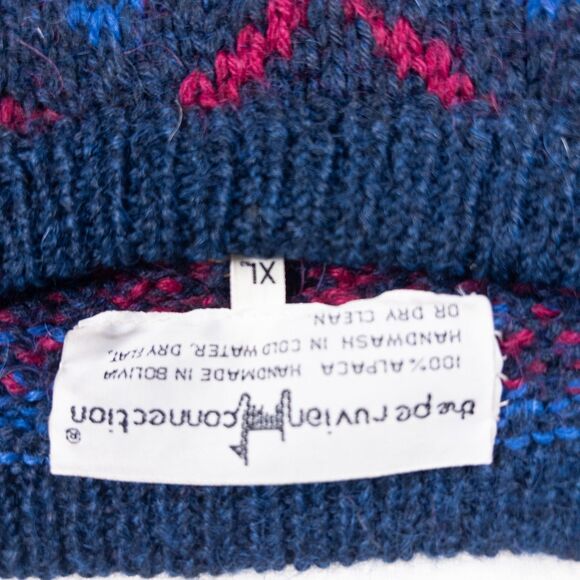 Peruvian Alpaca Sweater Men XL Fair Isle Ski Lodge Cosby Biggie Vintage Handmade - Picture 2 of 6